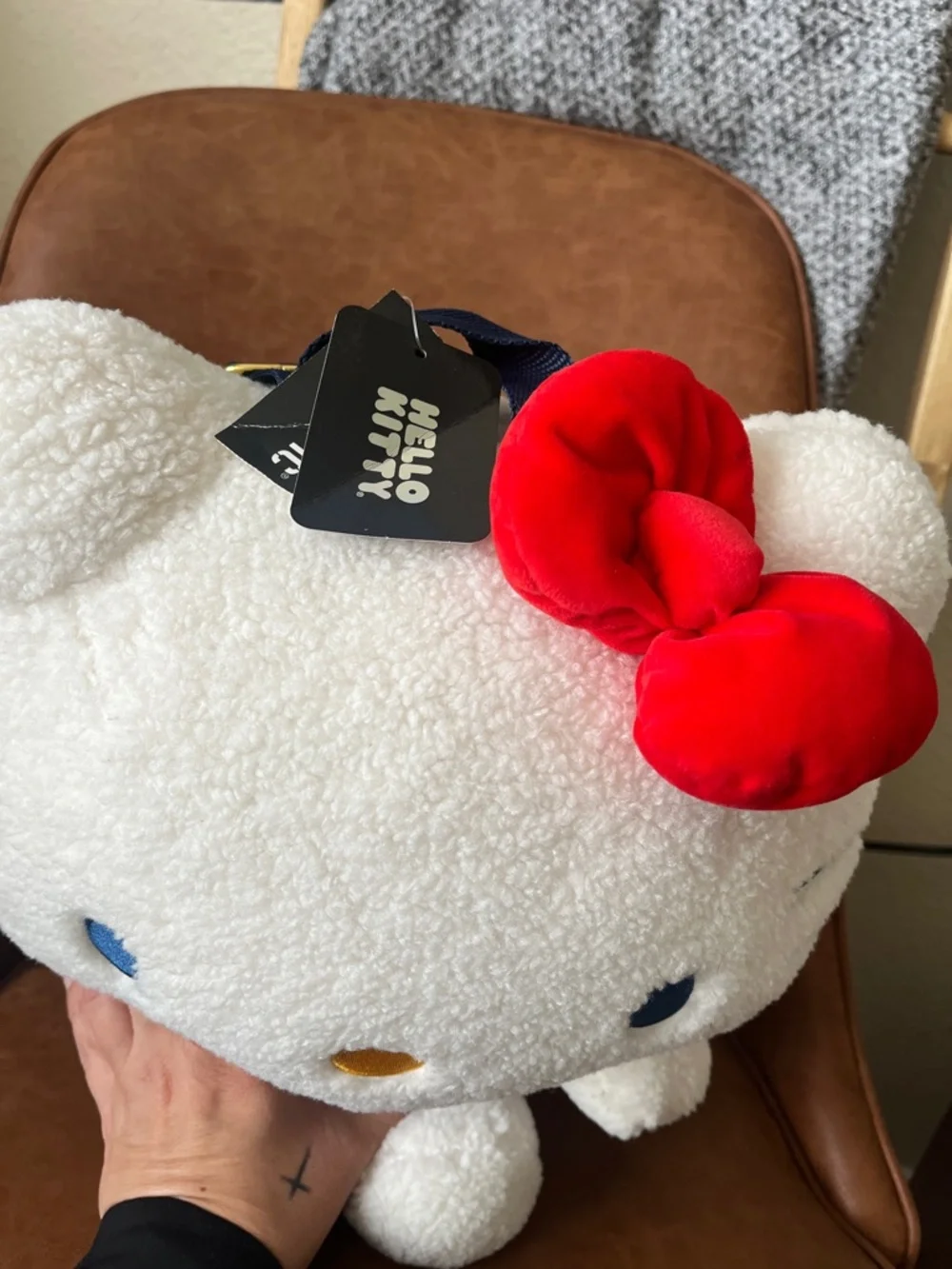 Hello Kitty White and Navy Sherpa Backback with zipper storage collector